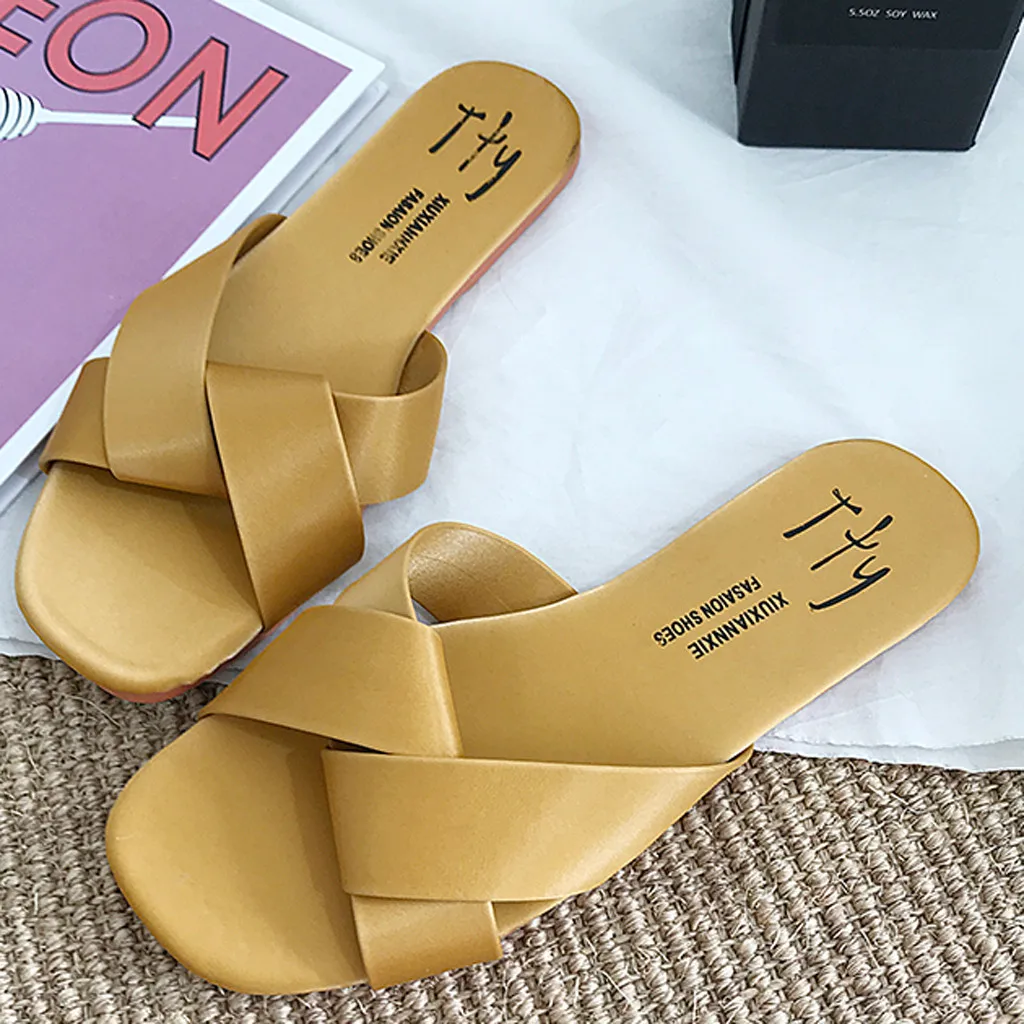 

JAYCOSIN Women's Flat Cross Belt Slip On Beach Sandals Roman Shoes Slippers Ladies casual summer rome sandals dropshipping 619W