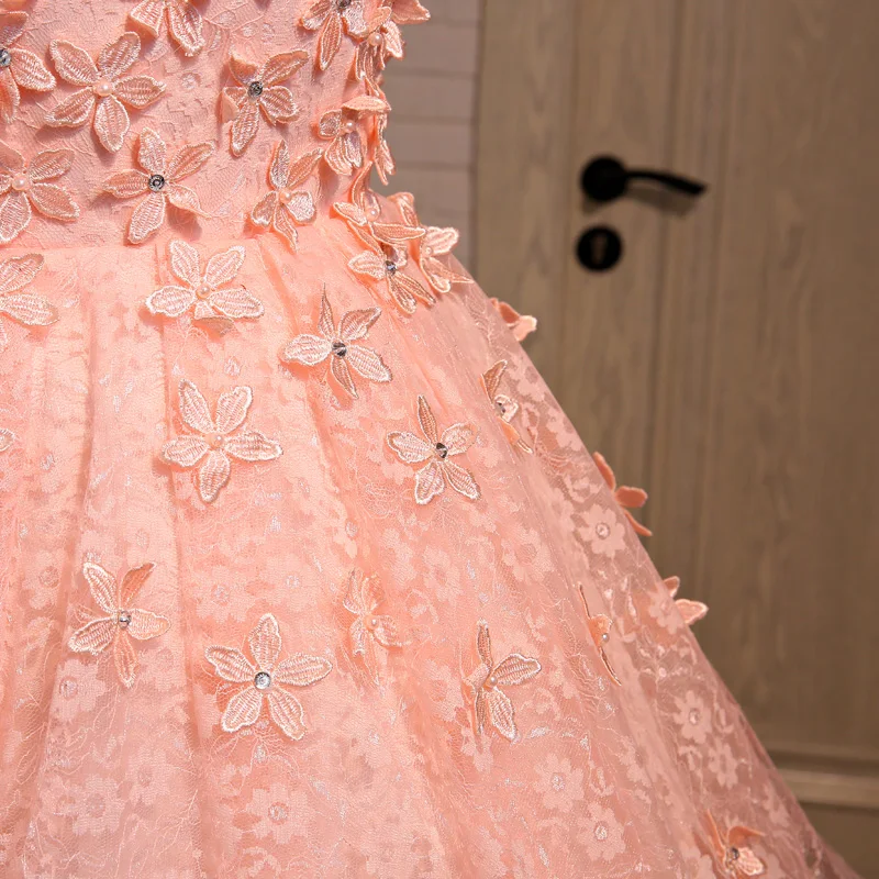 AXJFU розовый цветок вечернее платье розовый короткий рукав маленький цветок вечернее платье Цветы для сестры вечернее платье