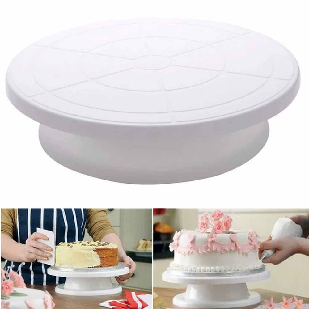 Food Grade Plastic Round Cake Decorating Icing Revolving Turntable