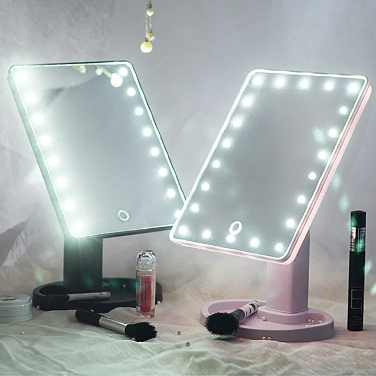 Светодиодный Сенсорный экран зеркала 360 градусов вращения зеркало для макияжа Регулируемый 16/22 светодиодный с подсветкой Портативный световой косметические зеркала