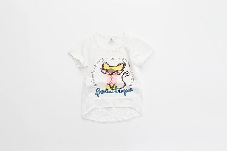 2018 Summer 3-12 Years Birthday Lovely Funny Cartoon Cat Print Lace Embroidery Hollow Out Short Sleeve T Shirt Teenagers Girl (9)