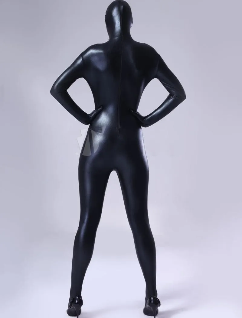 Специальная цена! Zentai костюм для всего тела блестящий металлический костюм Zentai V тип черная сетка косплей костюм женский лайкра открытый глаз сетка