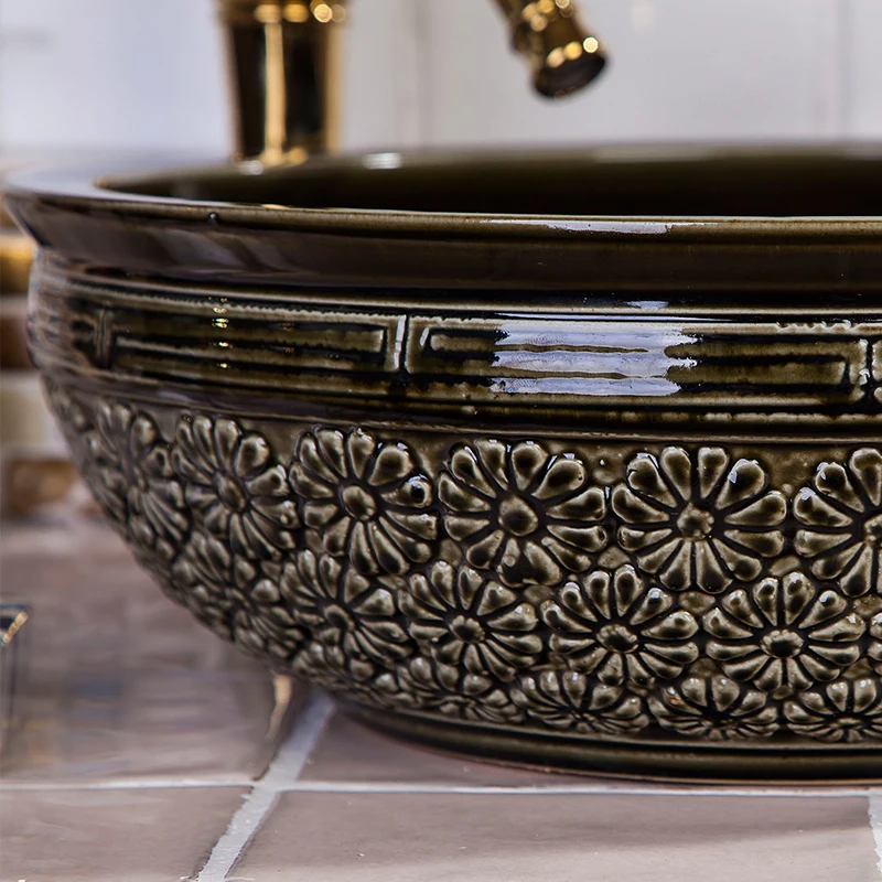 Bathroom ceramic sinks Countertop black antique Ceramic bathroom sink wash basin (9)