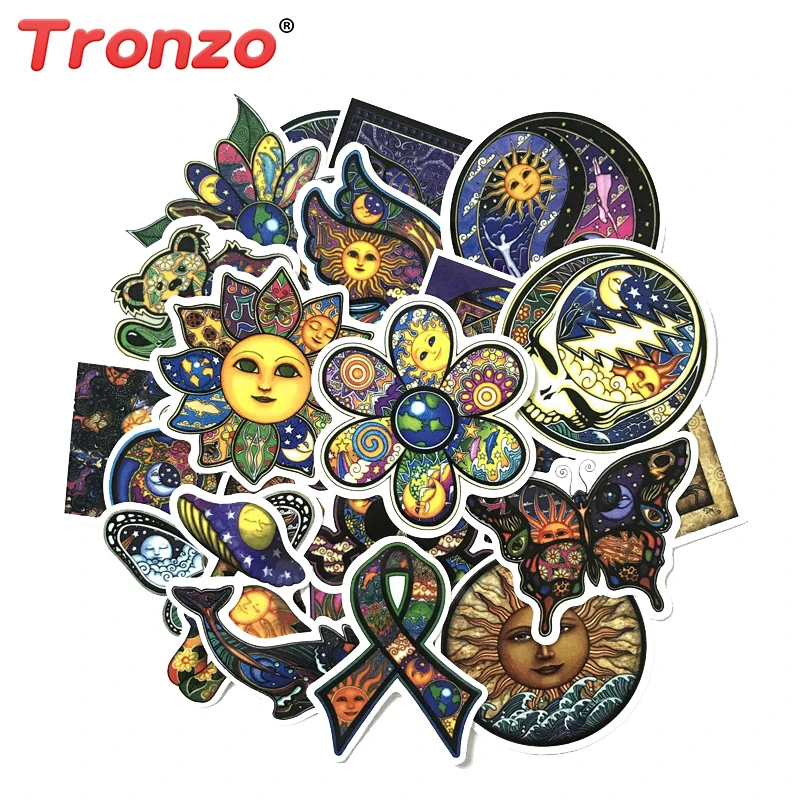 

Tronzo 25Pcs/lot Colorful Sun Moon Wishing World Peace Stickers For Motorcycle Bike Laptop Sticker Drop Shipping Wholesal