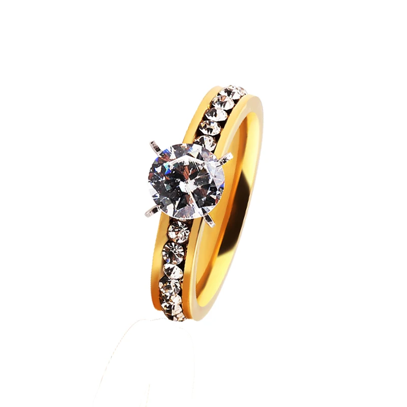 QianBei титановые кольца из нержавеющей стали для женщин круг модное украшение из фианита R12 - Цвет основного камня: Gold