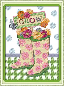 

Flowers and rain boots DMC Cross Stitch In 11CT 14CT Diy Needlework Counted Cross stitch Kits for Embroidery Cross Crafts Free