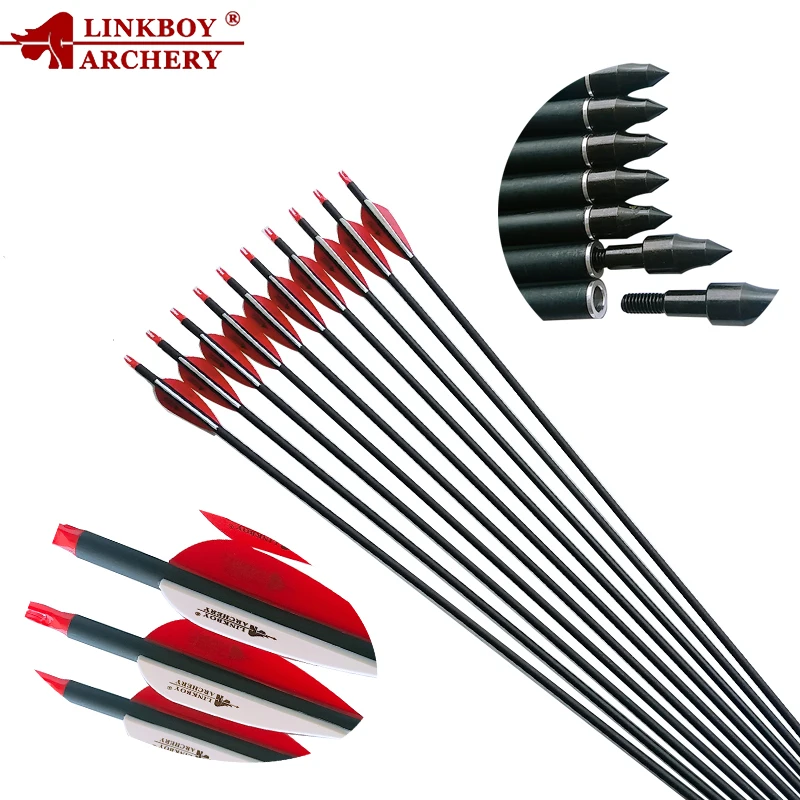 Linkboy Archery Mix Carbon Arrows 30 Inch Sp500 ID6.2mm Arrow 2.8inch