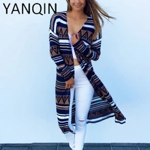 Новинка, Европейская Женская одежда, мягкое и удобное пальто для женщин, Ретро стиль, Женский Осенний вязаный длинный кардиган с v-образным вырезом Y045