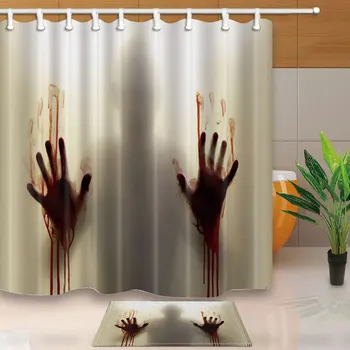 

Halloween Curtains for Bath Decor 3d Shadows Blood Waterproof Polyester Fabric Shower Curtain for Bathroom with 12 Hooks