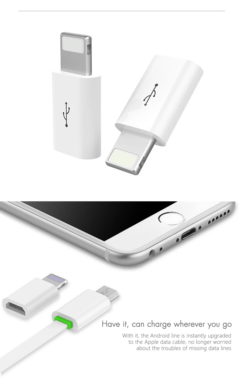 !ACCEZZ Micro USB Cable To Lighting Adapter OTG Converter For iphone 5 6 7 X 8 5c Plus XS MAX XR Charging Transmission Connector (19)