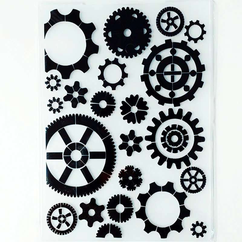 YLEF071 шестерни пластиковый с тиснением папка для шаблоны для вырезания DIY фото открытки в альбом оформление Скрапбукинг шаблон
