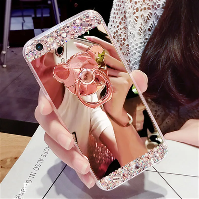 Для Huawei P8 P9 P10 P20 P30 P40 PLUS Lite роскошное алмазное мягкое зеркало с кольцом чехол для