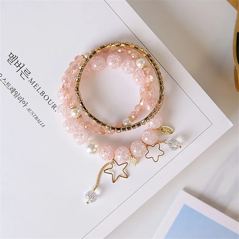 2018 Japanese Korean Girl Crystal Beads Cute Bracelet Simple Summer