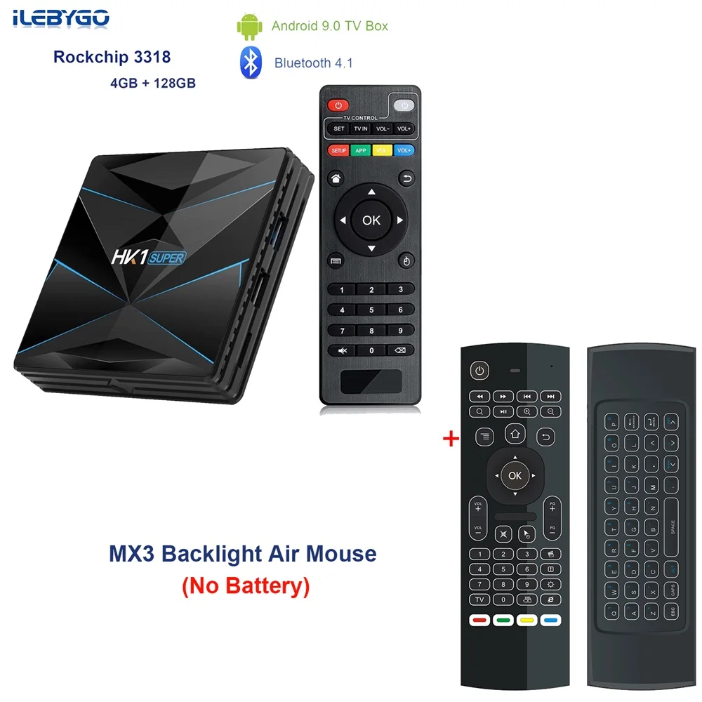 

Android 9.0 TV BOX HK1 Super Rockchip RK3318 Set Top Box 4GB RAM 128G ROM USB 3.0 2.4G/5G Dual WIFI BT4.1 HDR 4K 3D Media Player