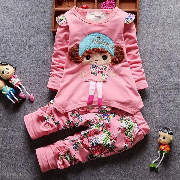 Комплект одежды для маленьких девочек, весенне-осенний костюм с длинными рукавами и цветочным рисунком для новорожденных, комбинезон для дня рождения, футболка Топы+ штаны, комплекты одежды - Цвет: pink baby set