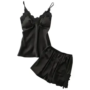 

9s Womens Sexy Satin Sling Sleepwear Lingerie Lace Nightdress Underwear Set simple solid sexy women 2pcs majamas sets #7