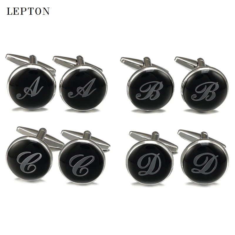 

Lepton Black Round Letter A to Z Cufflinks For Mens 30 Pair/Lots Letters cuff links Men shirt cuffs Cufflink Relojes Gemelos
