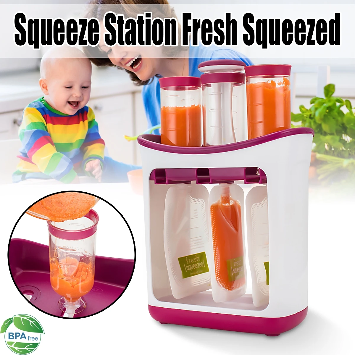 Еда PP детские кормления Еда Squeeze станция малыша фрукты чайник диспенсер домашний 3 Еда Dispensors 10 пакетов - изображение