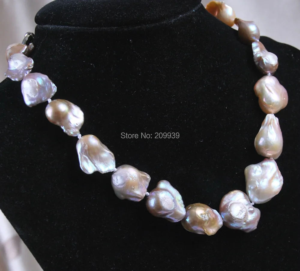 

huij 004161 Real Natural South Baroque Lavender Akoya Pearl Necklace