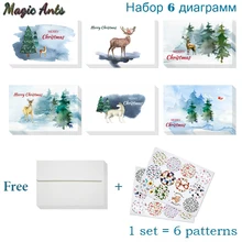 6 нот акварельные рождественские благодарственные открытки с наклейки на конверте год зимние праздники пользовательские пустые внутри поздравительные открытки