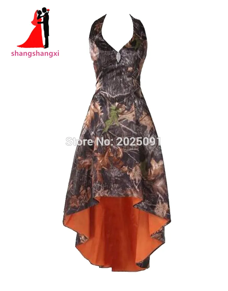 Real Picture Fashion Camouflage Bridesmaid Dresses Plus Size Halter Off