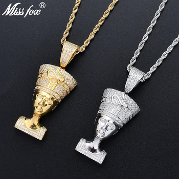 

Missfox Egyptian Pharaoh Pendant Necklace Hip Hop Jewelry Personality Tennis Chain Pendant Aaa Lab Diamond Men's Popular Gifts