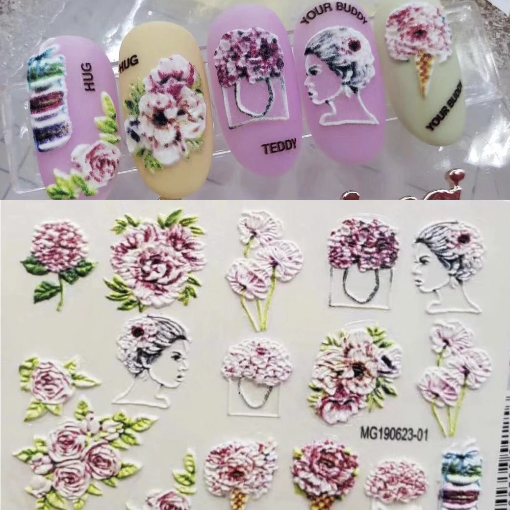 

3D nail decal Floral water transfer Fashion sticker Nail wraps 3 d slide nail art
