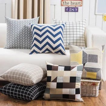 

Fashion Modern Geometric Navy Multi-color Chevron Checked Grid Triangles Decorative Pillow Covering Seat Car Cushion Throw Cover
