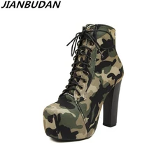 Модные женские ботинки на платформе, увеличивающие рост; Новинка года; повседневные ботильоны из камуфляжной ткани; ботинки на высоком каблуке