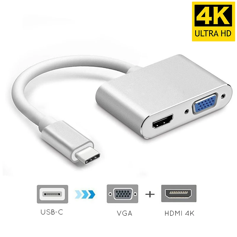 USBC к HDMI 4K 30 Hz VGA адаптер USB 3,1 type C USB-C к VGA HDMI видео конвертеры адаптер для нового Macbook Pro/Chromebook Pix - Цвет: Silver