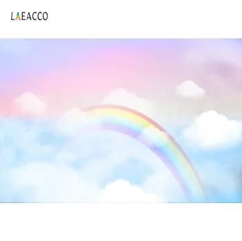 

Laeacco Rainbow Backdrops Cloud Blue Sky Birthday Party Decor Poster Baby Portrait Photography Background Photocall Photo Studio