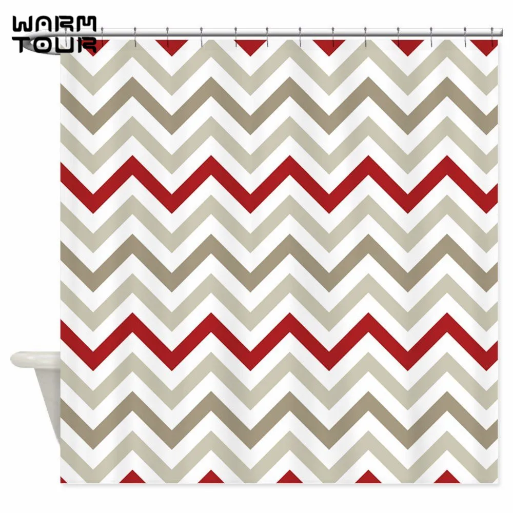 Tour Chaude Rouge Gris Et Blanc Chevron Rayures Rideaux De