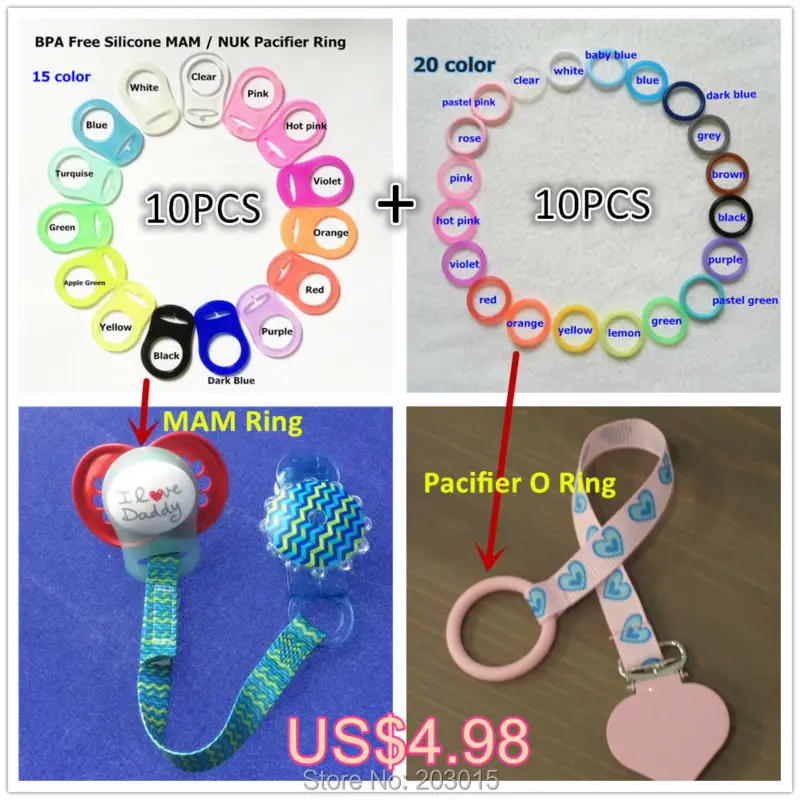 Hot Useful 10Pcs Silicone Baby Pacifier Holder Adapter O Ring Dummy Ring 