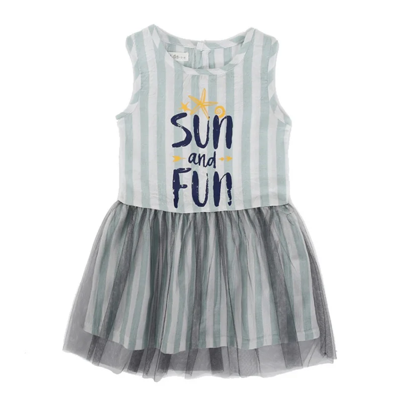 Dress for Girl Baby Girl Clothes Summer Vest Letter Cartoon Mesh Pompon Dress Baby Girl Dress Fashion Cotton Baby Dresses