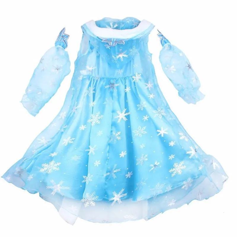 Girls Dresses Summer 2016 Girl Dress Children clothing Anna Blue Movie Dress + Red Cape Girl Princess Dresses Cosplay Costumes children dress