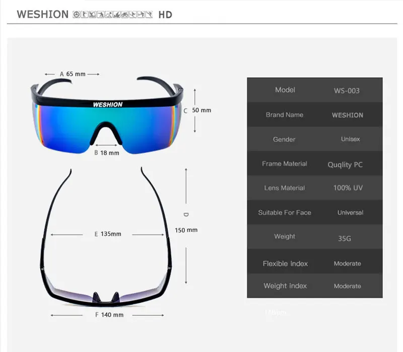 WESHION солнцезащитные очки Для мужчин клип на спортивные солнцезащитные очки плюс Размеры зеркальное покрытие Радуга объектив Открытый Óculos