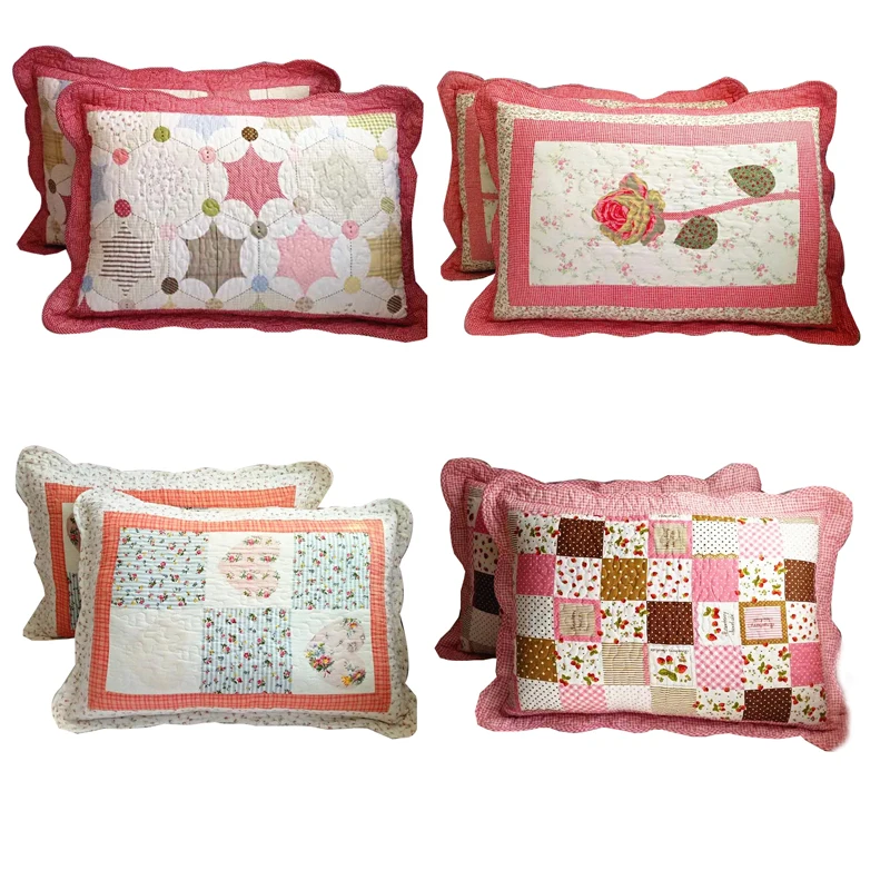 

Village ROSE Rectangle 100% cotton Quilted work Home living bed room pillowcase cushion cover 60 X 40 cm