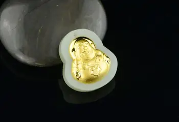 

3D gold inlay and Tian jade Buddha pendant h17#