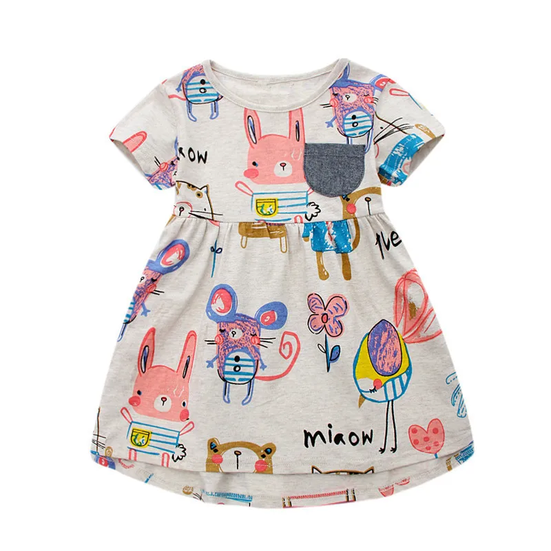 

Baby girls short sleeve cute dress girls top quality clothing printed cute cartoon characters girls summer dresses 2-7T 2017