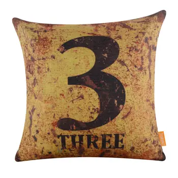

LINKWELL 45x45cm Rustic Yellow Number Three Cushion Covers Pillow Case Home Decor Sofa Decor Shabby Chic Alphabet Words