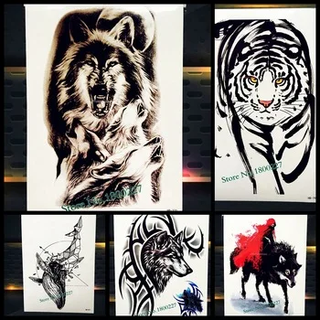 1PC 3D Indian Wolf Totem Flash Temporary Tattoo Men, Black Wolves Beast Waterproof Tattoo, Body Arm Sleeve Tattoo Tatouage Taty