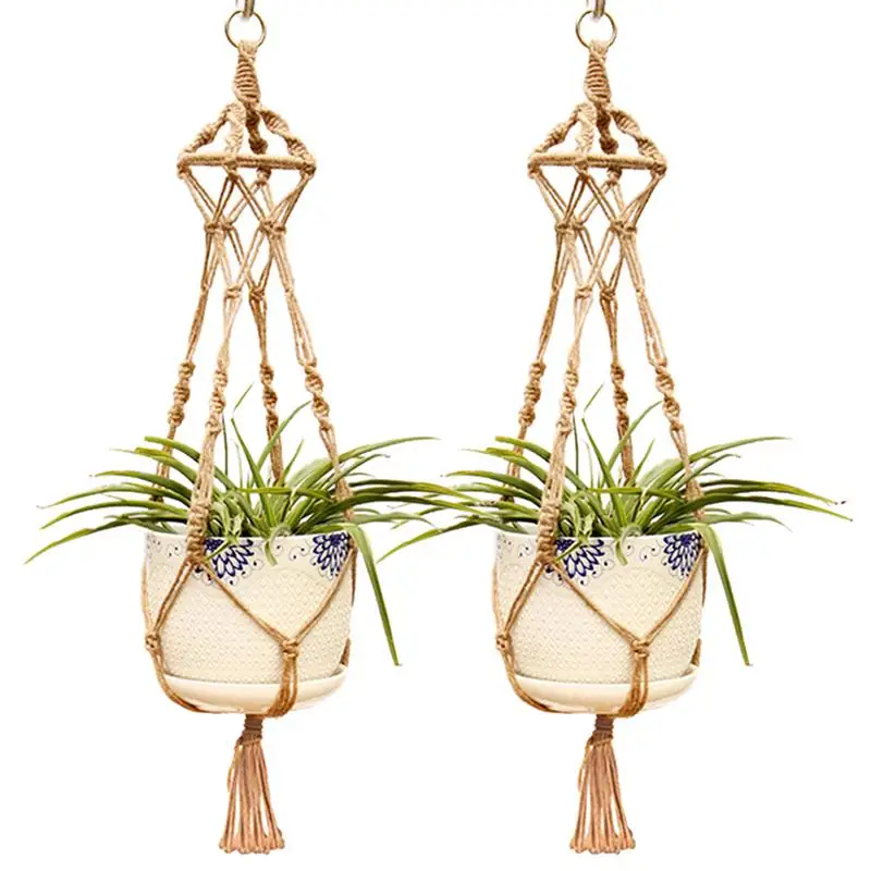 

Handmade Cotton And Linen Rope flower Pots Lanyard Balcony Succulent plants hanging Net pocket Potted plant storage rack