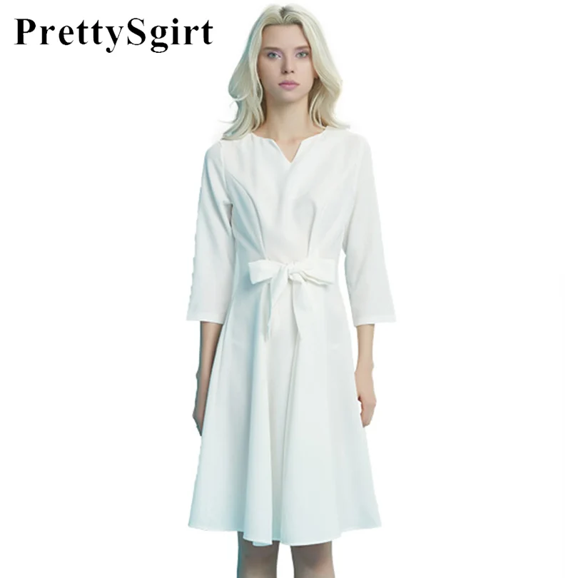 PrettySgirt White Summer Dress Women Knee Length Cotton Oversize Casual Bow Women Dress Vestido