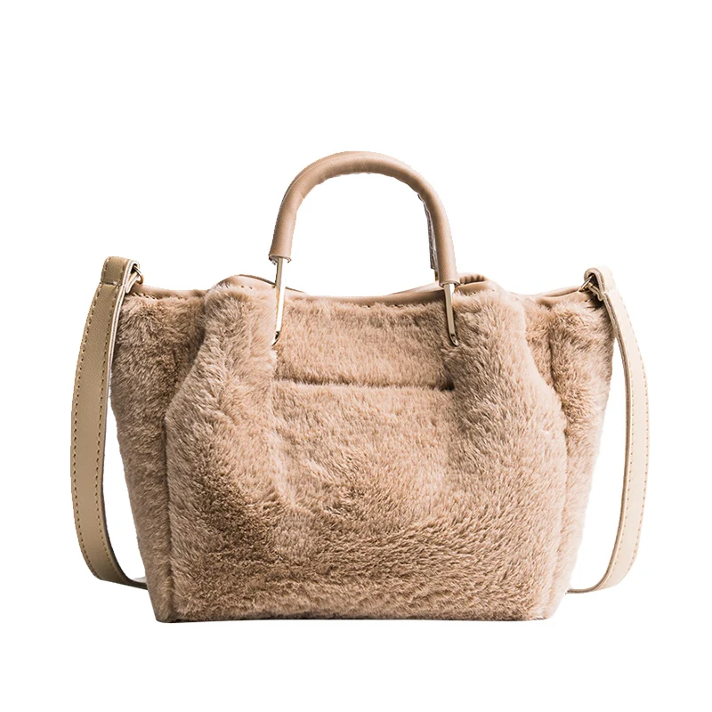 

2018 Ladies Cross-body Tote Hand Bag Woman Fashion Soft Faux Fur Bag Small Women For Winter Short Handle Handbag