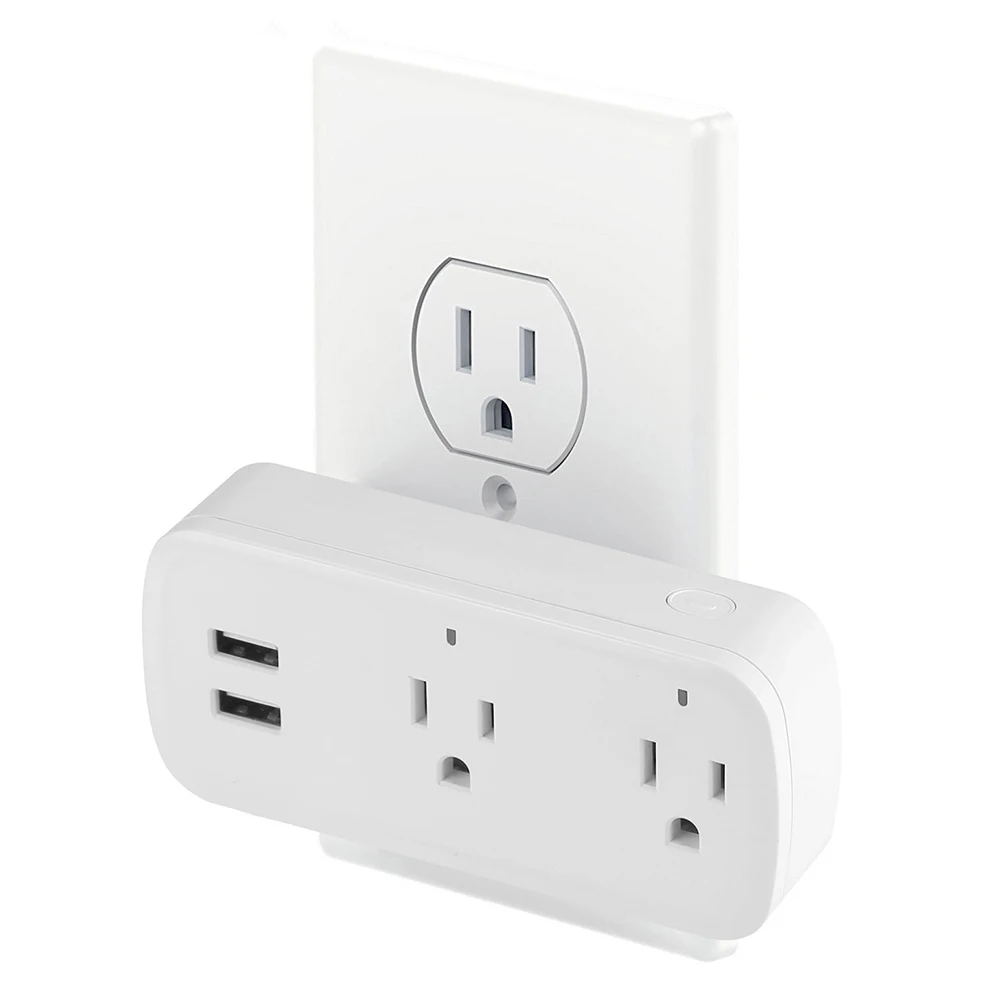 

US Plug WIFI Wireless APP Remote Socket Smart Timer Plug Voice Control Home Fire Retardant PC Double USB Smart Power Socket
