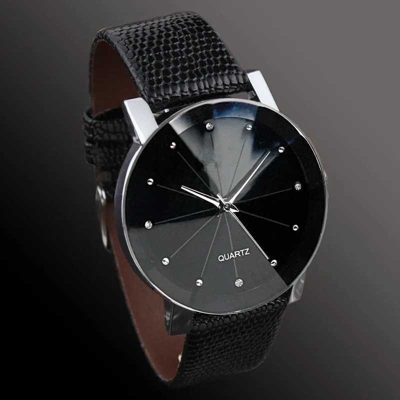 

Men and Women New Fashion Casual Business Style Couple Quartz Watch Rhinestone Leather Strap Large Dial Watch