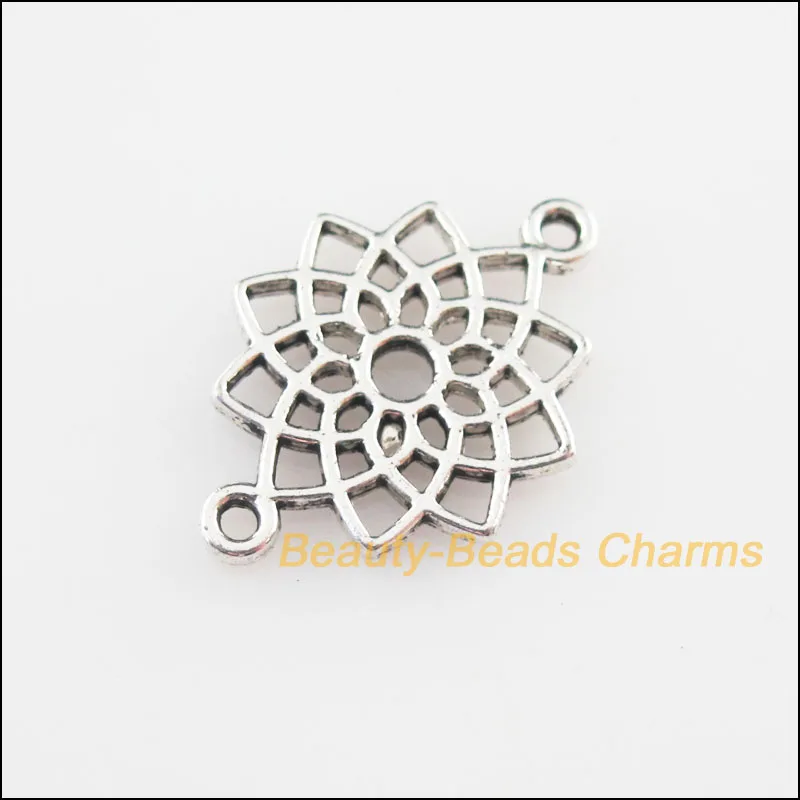 

15 New Connectors Flower Lotus Tibetan Silver Tone Charms 14x20mm