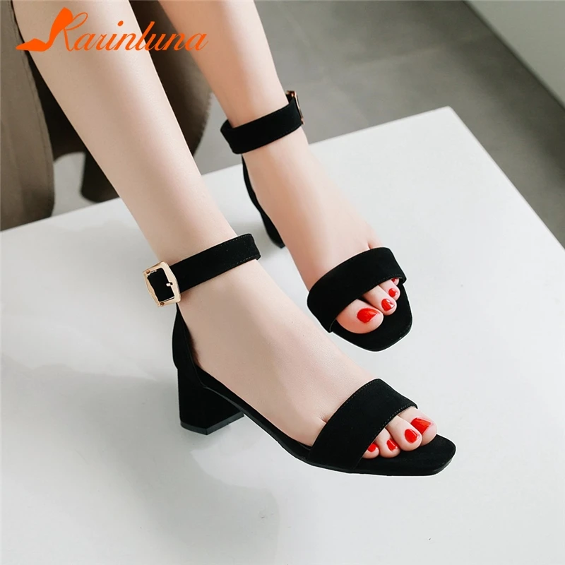 

KARINLUNA 2019 New Concise Women Black High Heel Sandals Summer Large Size 33-43 Elegant Office Lady Work Shoes Woman Med Heel