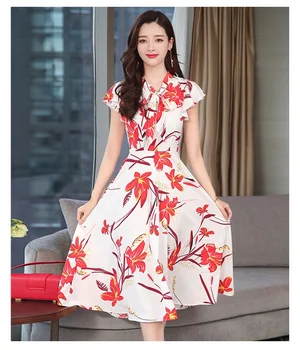 

2019 Summer Chiffon Dresses Sleeveless Elegant Women Printed Dress 2019 Summer Middle Long Party Dress Casual Beach Dress