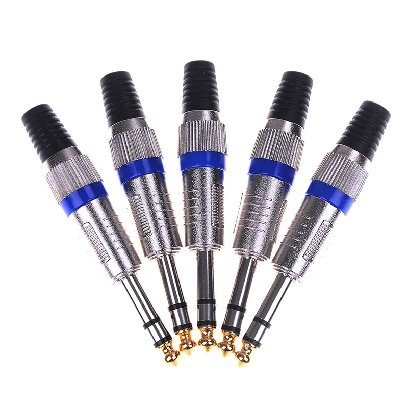 5Pcs/Lot 6.5 Stereo Plug Audio Snake Head Gold 6.35mm Three-Pin Plug Microphone / Mixer Wiring Plug Connector Wholesale